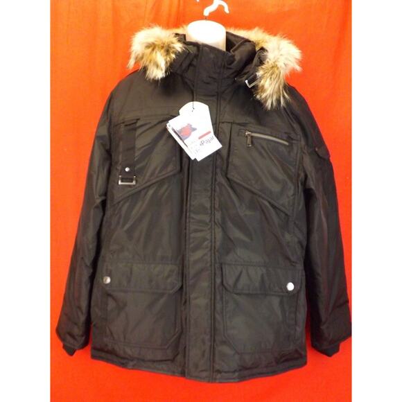 NWT PAJAR CANADA BLACK NYLON COYOTE FUR HOODIE JAMES GOOSE DOWN JACKET L - Picture 2 of 9